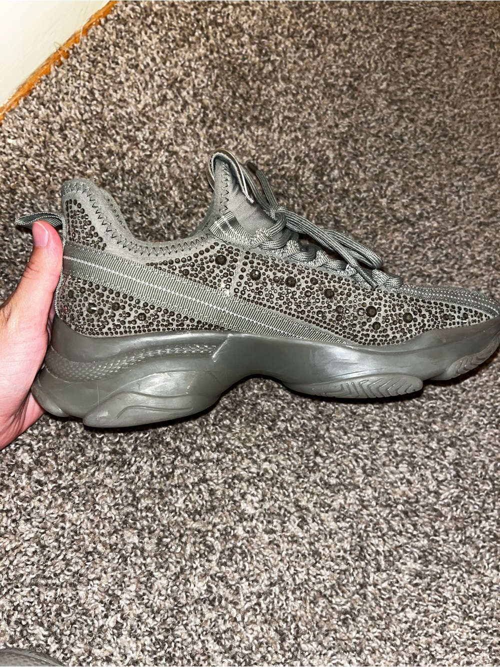 Women's Olive Green Rhinestone Athletic Sneakers